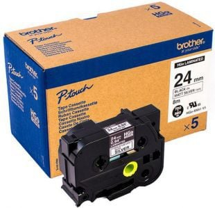 Rrip etiketimi Brother HGE-M951V5, 24mm, 8m, tekst i zi mbi argjend mat, set 5 copë