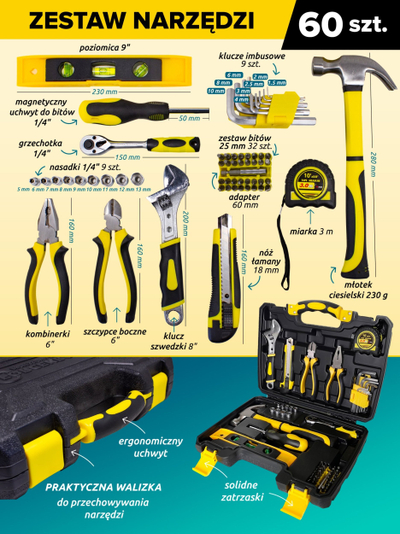 Сет алат Tool Set Complete, 60 парчиња, пластична кутија, повеќебоен
