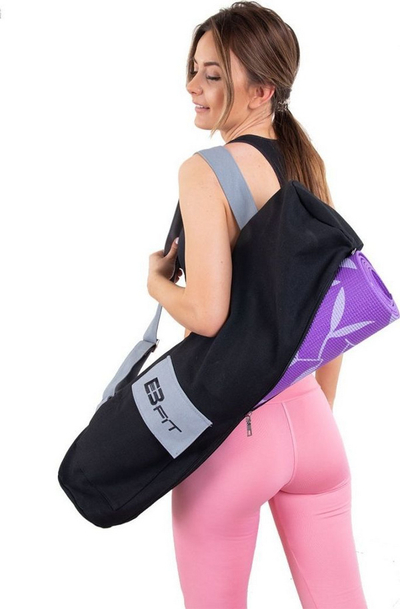 Торба за душек за јога EB Fit Bag, со раменски ремен, памук, црна