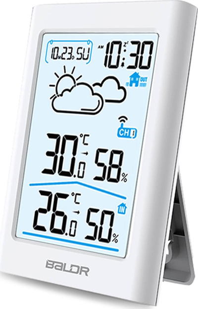 Stacion moti wireless Hygrometer Sensor, ekran LCD, matje temperaturë dhe lagështie, i bardhë