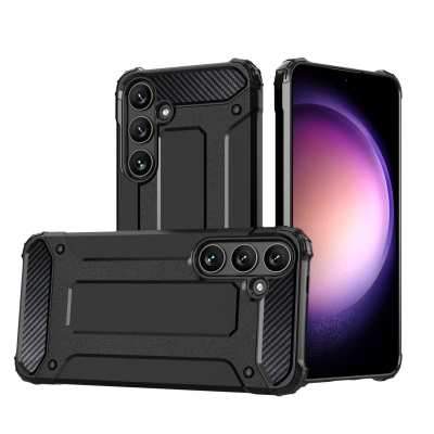 Kapak telefoni Hybrid Armor për Samsung Galaxy S24 FE, mbrojtës, antirrëshqitës, i zi