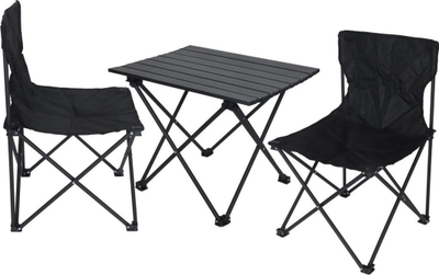 Set kampingu Enero Camp Folding, tavolinë dhe 2 karrige, palosës, i zi