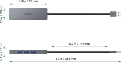 Hub USB Aukey CB-H3, 4 porta, 5 Gbps, ngjyrë argjendtë