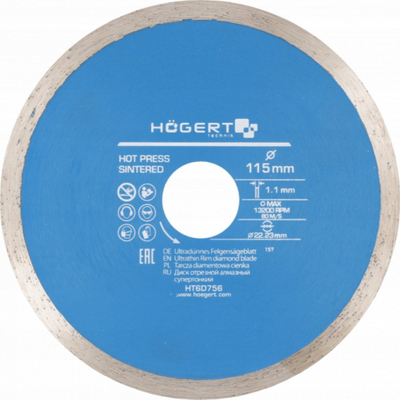 Disk diamanti për prerje Hogert Technik HT6D756, 115mm, 1.1mm, blu