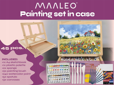 Set pikturimi Maaleo 23863, 45 pjesë, valixhe druri