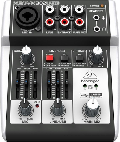 Mikser audio Behringer XENYX 302USB, me USB, i vogël, i zi