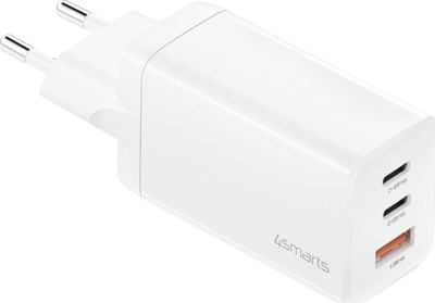 Karikues muri 4smarts PDPlug Trio 45W GaN, 2x USB‑C 1x USB‑A, i bardhë