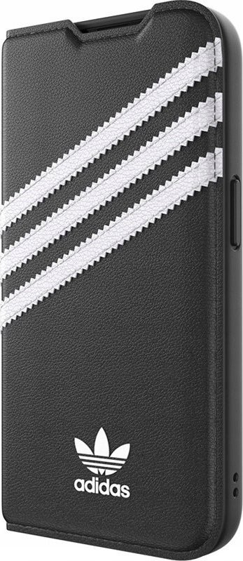 Këllëf booklet Adidas për iPhone 14 Pro, lëkurë PU, me xhep karte, i zi