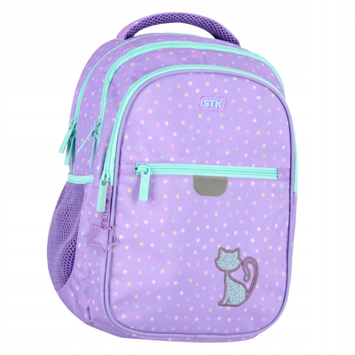 Çantë shkolle Starpak SCHOOL STK-15 Glitter Cat, shumëndarje, ergonomike, vjollcë
