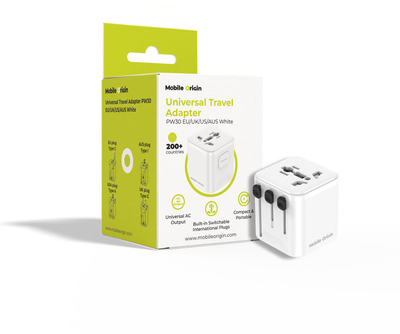 Adaptues udhëtimi Mobile Origin PW30, universal EU UK US AUS, i bardhë
