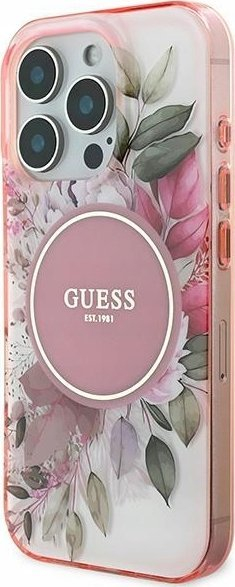 Guaskë telefoni Guess GUHMP16LHFWBDCEP për iPhone 16 Pro 6.3", MagSafe, me lule, rozë