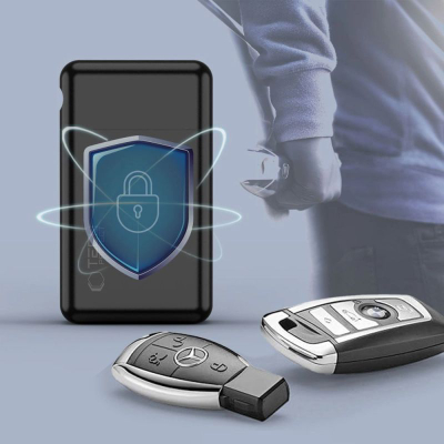 Kuti mbrojtëse për çelësa makine Tech-Protect KLR200, bllokim sinjali RFID, Faraday, e zezë