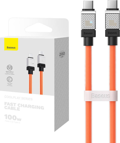Kabllo kariku Baseus CoolPlay Type C në Type C, 100W, 2m, portokalli