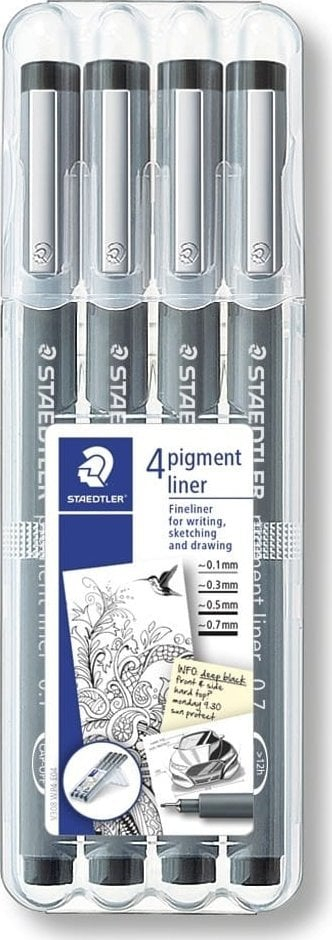 Set stilolapsash fineliner Staedtler Pigment Liner, 4 copë, bojë e zezë