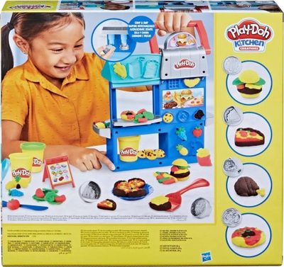 Set loje Play Doh Kitchen Creations Busy Chefs Restaurant, kuzhinë me dy ane, 5 kanaçe plasteline me ngjyra të ndryshme