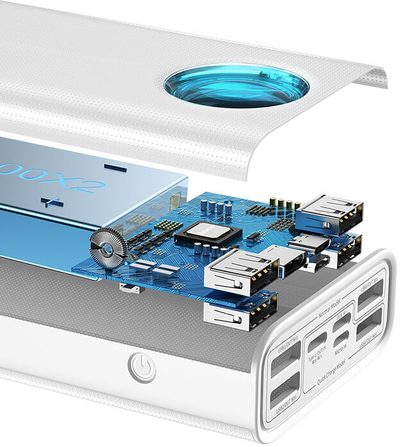 Powerbank me ekran dixhital Baseus Ambilight Overseas Edition, 30000mAh, QC, i zi + kabllo USB-C 100W, 1m, i bardhë
