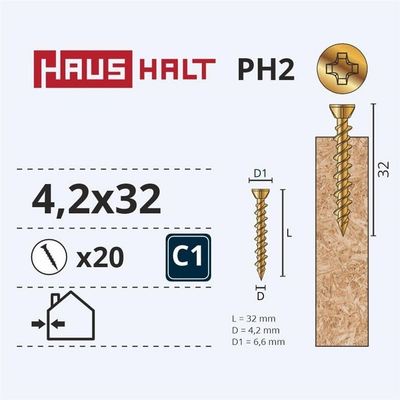 Завртка OSB Wintech 4.2x32, сет 20 парчиња, жолта