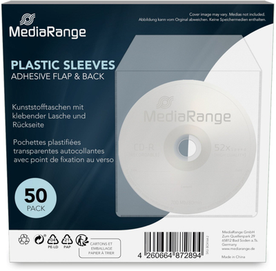 Qese plastike për CD DVD MediaRange, 50 copë, me shirit ngjitës, transparente