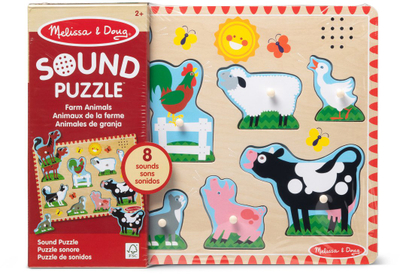 Puzzle druri Melissa & Doug Farm Animals Sound, 8 pjesë, me tinguj