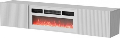 Komodë TV Bed Meble RTV Rota 301174, 183x35x37 cm, me oxhak elektrik, e bardhë mat