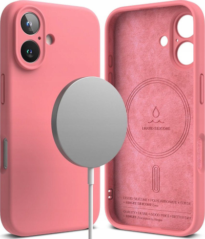 Kllëf telefoni Ringke Silicone Magnetic MagSafe për iPhone 16, silikoni, rozë