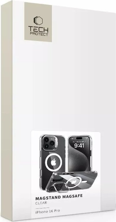 Mbulesë Tech-Protect Magstand MagSafe për iPhone 16 Pro, transparente, me mbajtëse