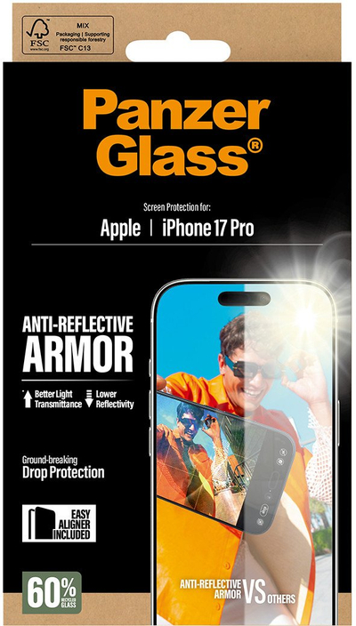 Folie mbrojtëse PanzerGlass Anti-Reflective Armor, për iPhone 17, transparente
