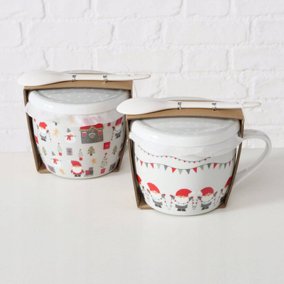 Filxhan jumbo Boltze Home Monti Pattern 2, porcelan 600 ml, me kapak edhe lugë, shumëngjyrësh