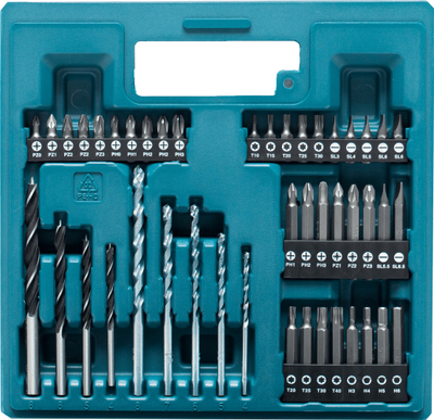 Set spiralësh dhe bitash Makita P-44046, 75 copë, në kuti plastike, lejla me jeshile