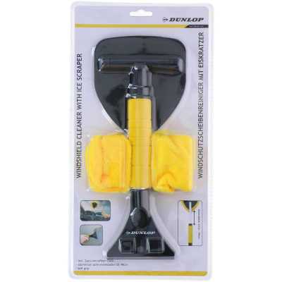 Pastrues xhami makine Dunlop 2 në 1, shpatull akulli, pëlhurë mikrofibër, i verdhë