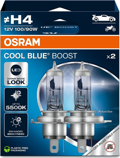 Llambë halogjene OSRAM H4 Cool Blue Boost, 12V, 5500K, set 2 copë