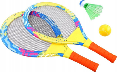 Set raketash plazhi 782915, 2 raketa me rrjetë, me top edhe shuttlecock, shumëngjyrësh