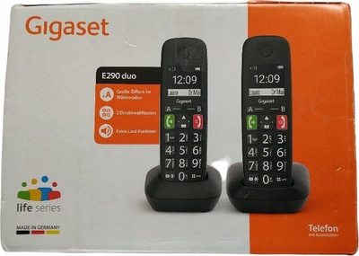 Безжичен телефон Gigaset E290 Duo, идентификација на повикувач, екран 2\", црн