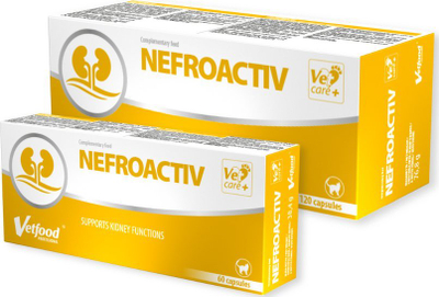 Suplement veterinar Vetfood NefroActiv, 60 kapsula, për mace