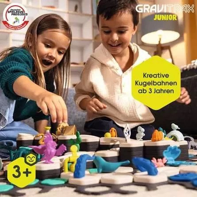 Set loje krijuese Ravensburger GraviTrax Junior Starter Set XXL Dino, për kalamaj 3+, me ngjyra nga të gjitha