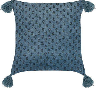 Jastëk dekorativ Beliani RIBES, kadife, 45 x 45 cm, blu e errët