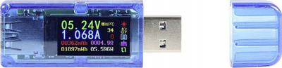 Multimetër USB Joy-it JT-At34, ekran me ngjyra, mbështetje Quick Charge, blu