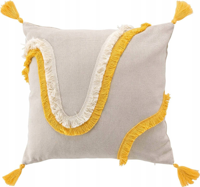 Jastëk dekorativ Douceur d’intérieur Fringe Boho, 40x40 cm, stil etnik, ngjyrë lino