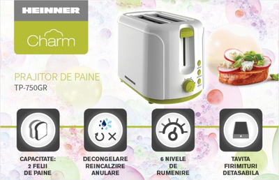 Toastier buke Heinner Charm Bread Toaster, 750W, 6 nivele pjekjeje, jeshil