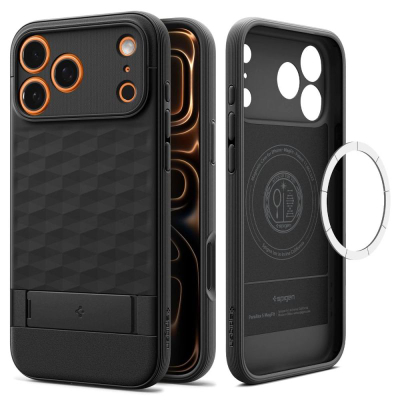 Mbulesë telefoni Spigen Parallax S MagFit për iPhone 17 Pro, me kickstand, Matte Black