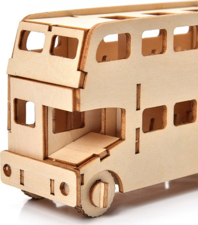 Puzzle druri 3D Nice Idea, model autobuz me dy kate, ngjyrë druri natyrale