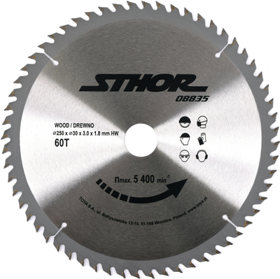 Teh rrethor për dru Sthor 08835, 250mm, 60 dhëmbë, argjendtë