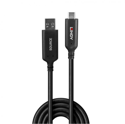 Kabllo USB Lindy USB 3.2 Gen 1, Type A me Type C, 25m, e zezë