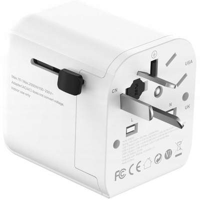 Përshtatës udhëtimi Gembird Grounded Universal, 20W, USB C PD, USB A QC, i bardhë