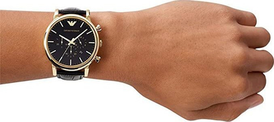 Orë burrash Emporio Armani Luigi AR1917, kronograf, rrip lëkure, e zezë