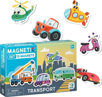 Loja edukative me magnete Dodo Transport, 15 magnetë, për kalamaj, shumëngjyrëshe