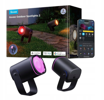 Reflektorë të jashtëm Govee RGBICWW Outdoor Spotlights, RGBIC, të papërshkueshëm nga uji, të zinj