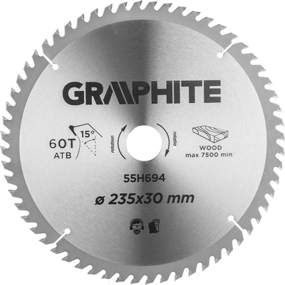 Disk sharrë rrethore Graphite 55H694, 235 x 30 mm, 60 dhëmbë, argjendtë