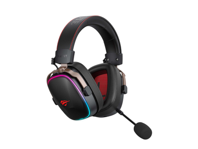 Kufje gaming Havit H2039BG, pa tela, RGB, të zeza me të kuqe