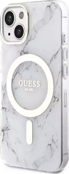 Mbulesë telefoni Guess GUHMP14MPCUMAH Marble MagSafe, për iPhone 14 Plus 6.7", efekt mermeri, e bardhë